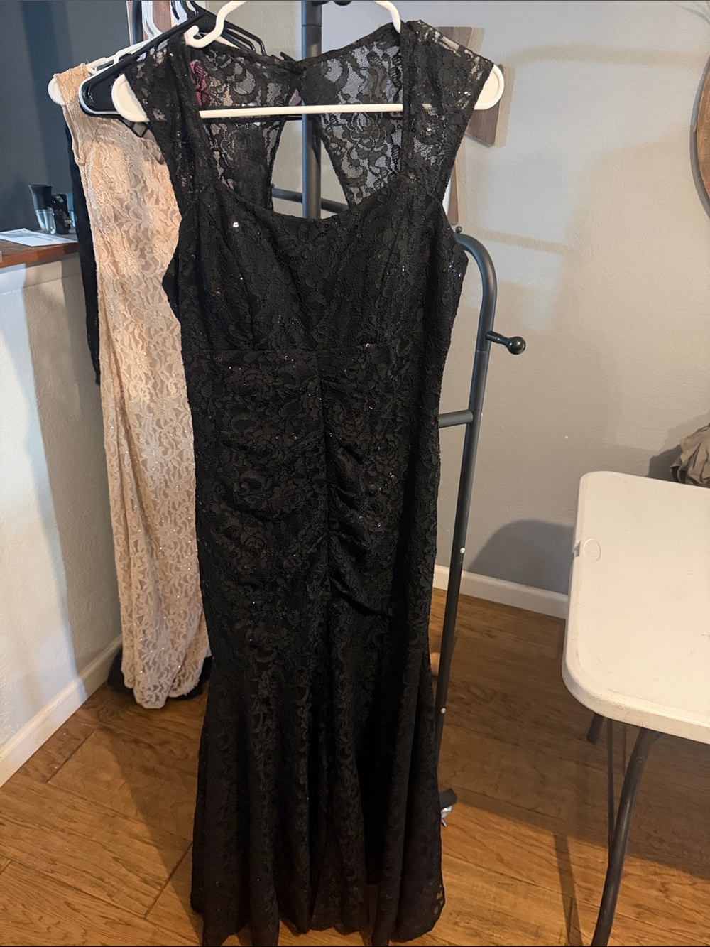 Sleeveless Black Lace Maxi Dress with Sheer Back